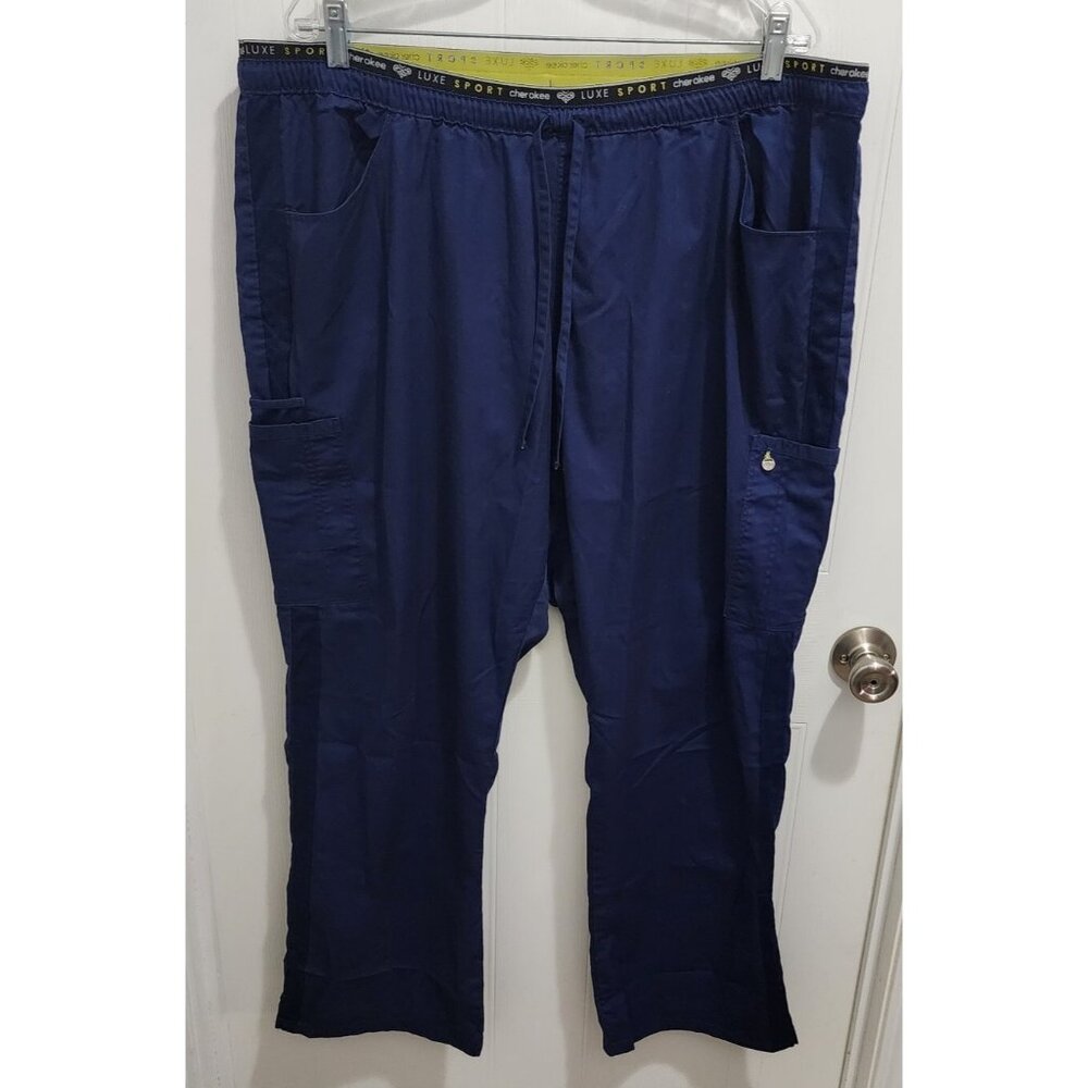Cherokee Luxe Sport Scrub Pants‎ Mid Rise Straight Leg Pull On CK003 Blue Sz 2XL